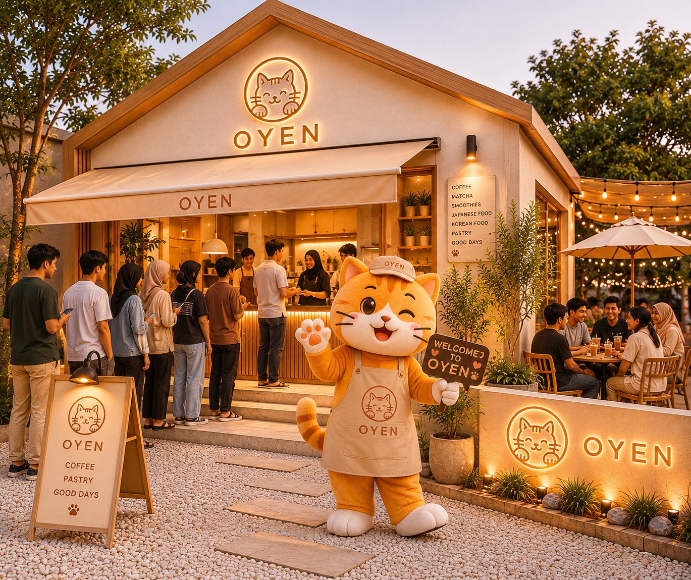 Kedai OYEN Café dengan maskot kucing oren